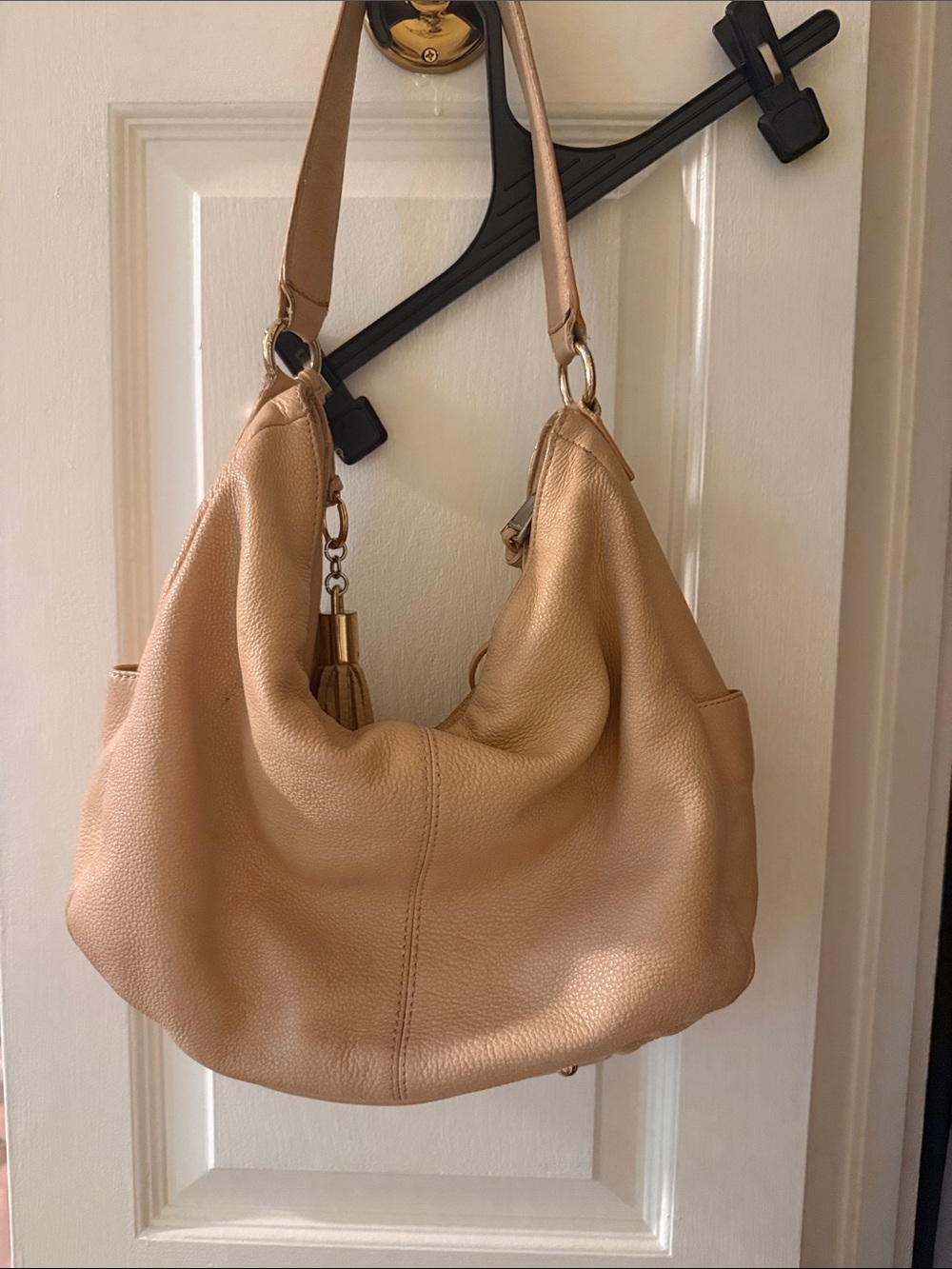 Calvin Klein Beige Pebbled Leather Hobo with Tassel - Picture 2 of 2